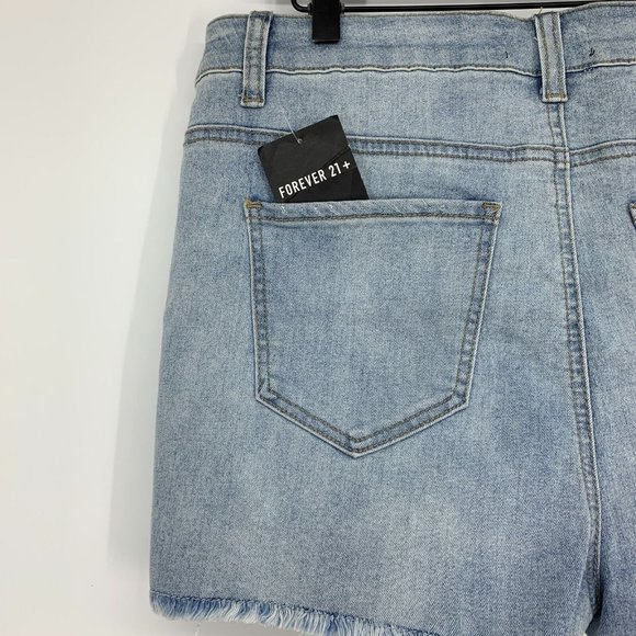 Forever 21 Denim Shorts Button Fly Blue Distressed Denim Fray - Picture 7 of 9
